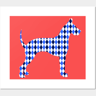 Blue Harlequin Great Dane Silhouette Posters and Art